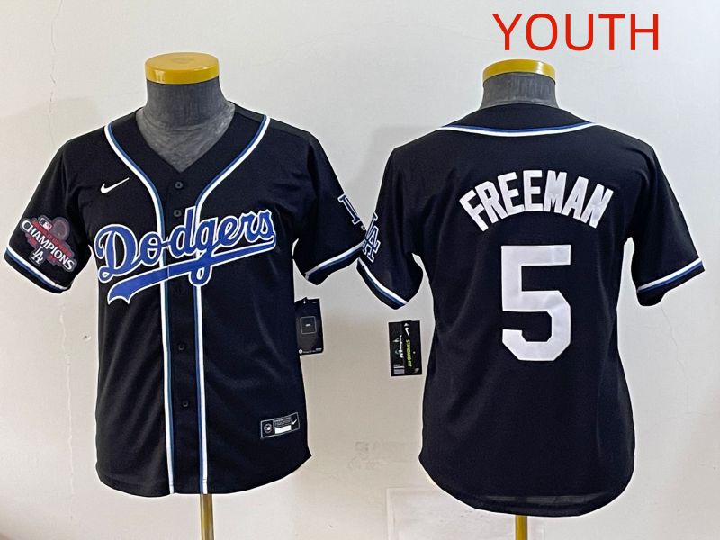 Youth 2025 Los Angeles Dodgers #5 Freeman Black Three generations Fashion Nike MLB Jersey style 7->youth mlb jersey->Youth Jersey